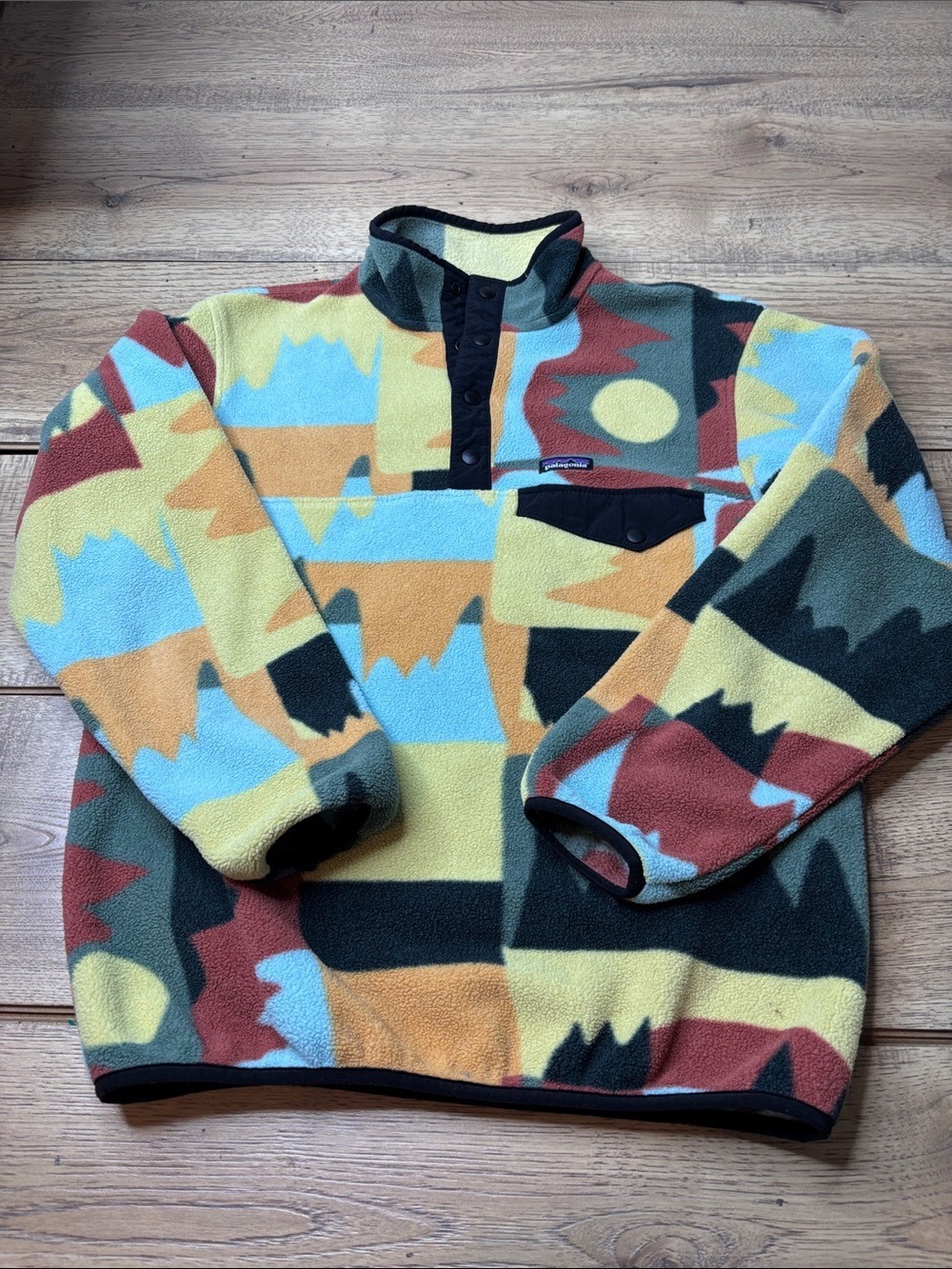 Youth Patagonia Synchilla Snap T Multicolor Geometric Fleece Pullover Size XL - Picture 1 of 6